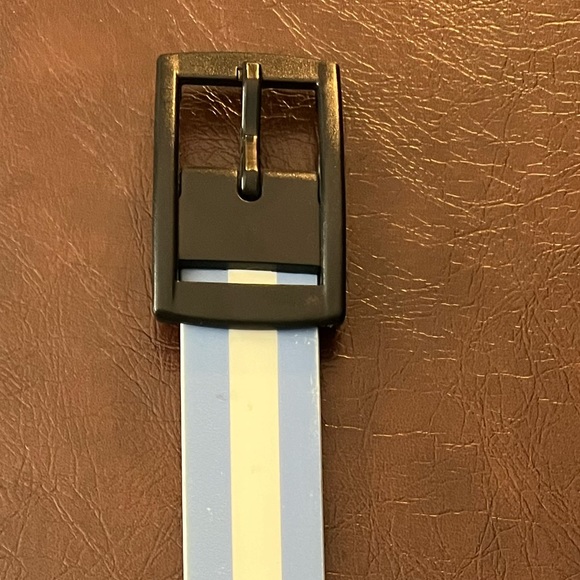 C4 Equestrian Belt w C4 Black Buckle, White with Light Blue Stripes, Small - Picture 5 of 11